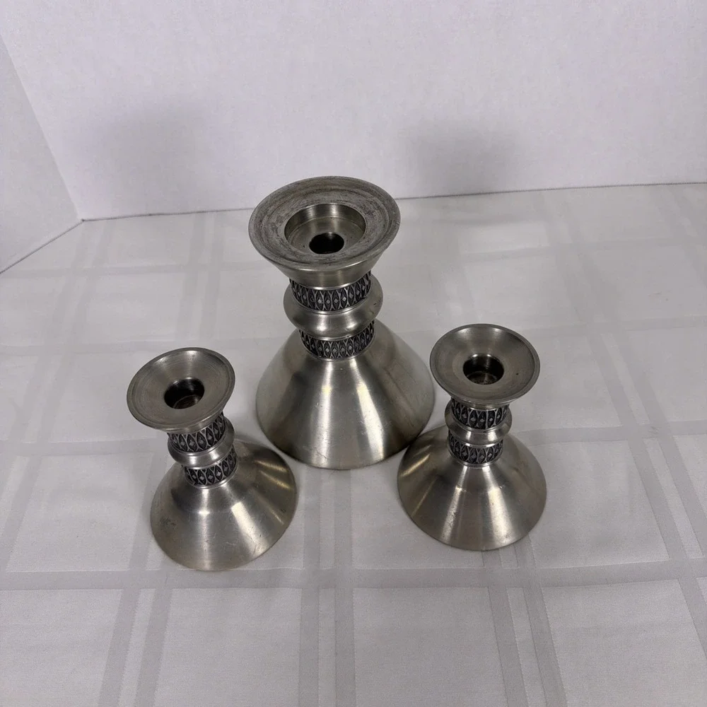 Vintage Set of 3 Måstad Norway Silver Pewter‎ Taper Candlestick Candle Holders